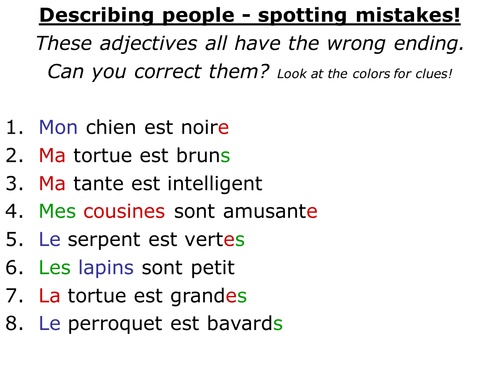 Irregular adjective endings