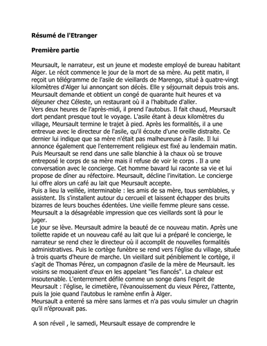 L'Etranger - résumé