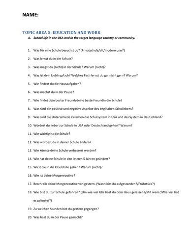 Education & Work speaking questions