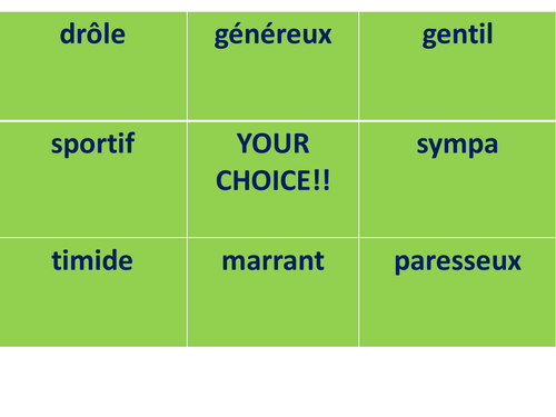 Personality adjectives OX game