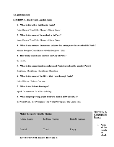 French end of term quiz