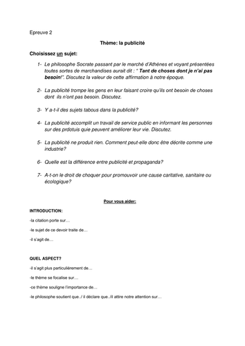 IB B Travail Ecrit (Writing Essays in French)
