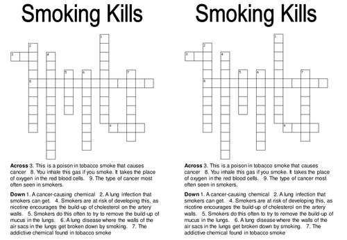 Smoking crossword | Teaching Resources