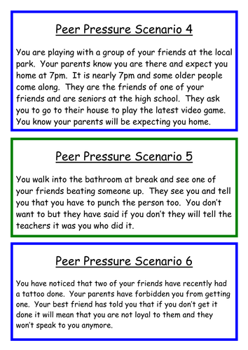 Peer Pressure Scenario Cards by lmcd1206 - Teaching Resources - Tes
