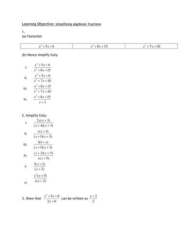 Algebraic Fractions