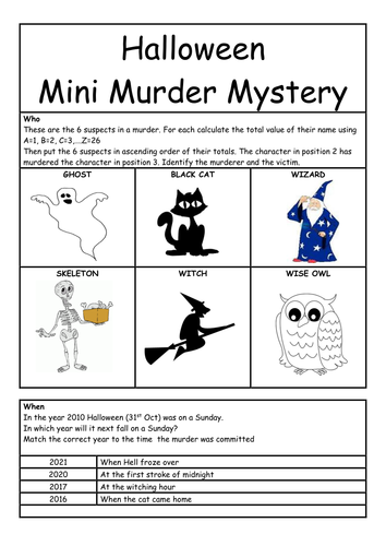 Mini Murder Mystery For Halloween Teaching Resources