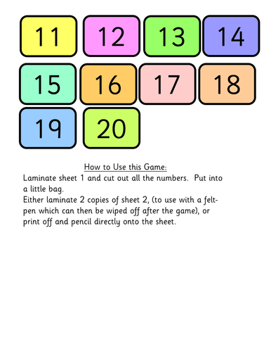 recognising numbers 11 20 by alisonstewart teaching resources tes