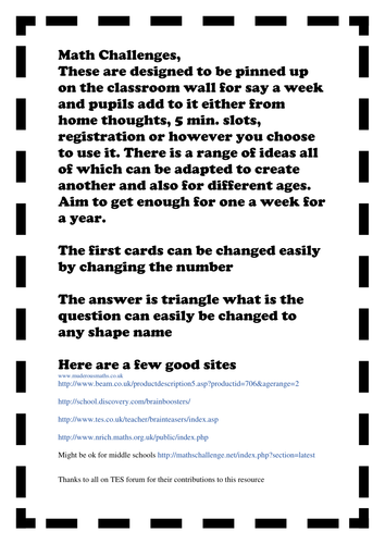 Math Challenges | Teaching Resources