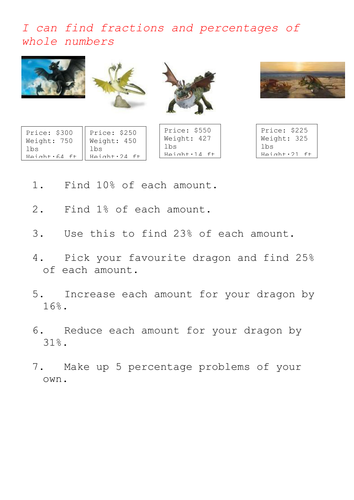 Percentage dragon problems