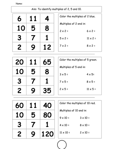 Multiples Of 2 5 And 10 Teaching Resources