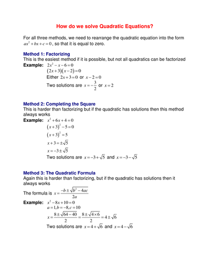 reviewing Quadratics