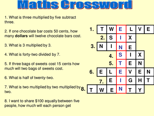 math crossword Teaching Resources