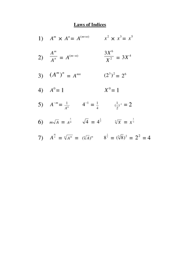 Indices Worked example