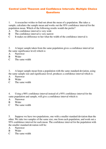 Confidence Intervals and Central Limit Theorem