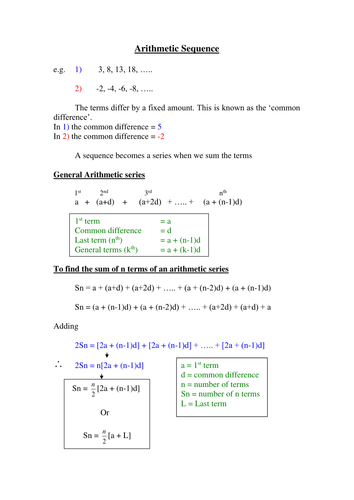 Arithmetic Sequences Formula Teaching Resources