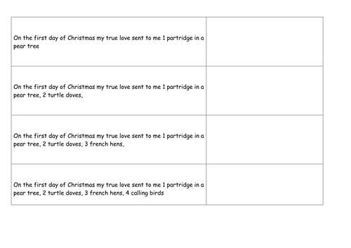 '12 Days of Christmas' numeracy