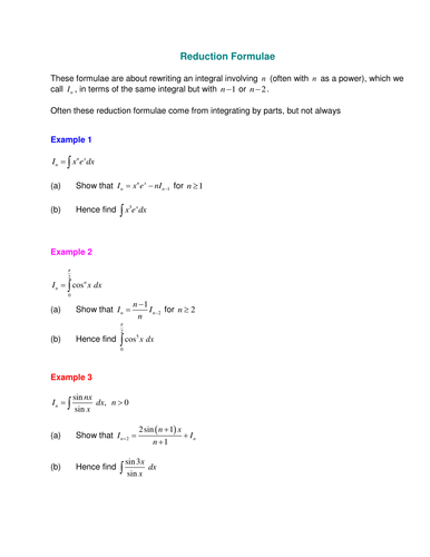 Reduction Formulae