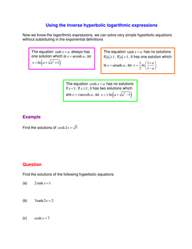 Inverse hyperbolic functions
