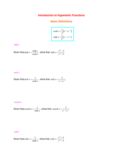 Hyperbolic functions