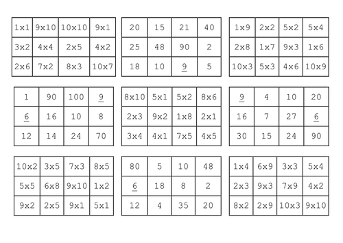 Multiplication Bingo