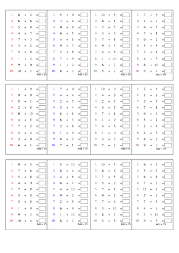Addition and Subtraction Math Cards