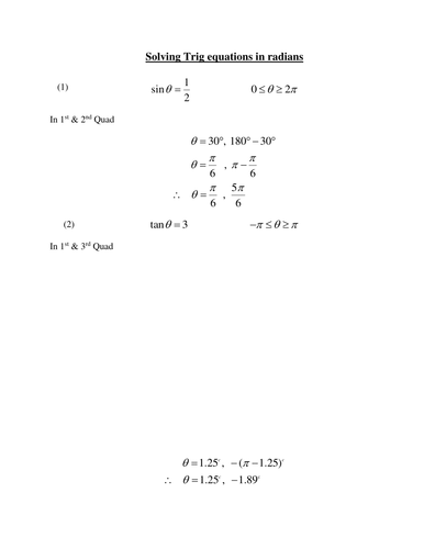 Radians in Trig Equations