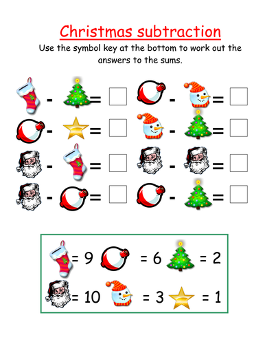 Christmas symbol subtraction activity | Teaching Resources