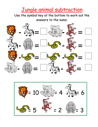 Animal symbol subtraction activity