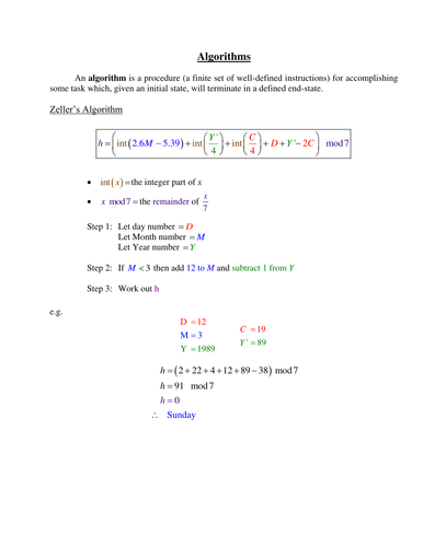 Zeller's Algorithm Solved Example