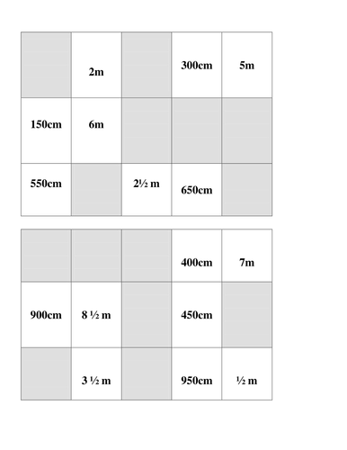 Metric System Bingo Cards