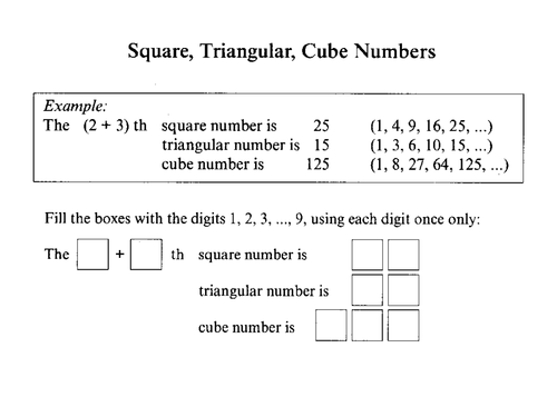 Starter - Square; Triangular and Cube Numbers