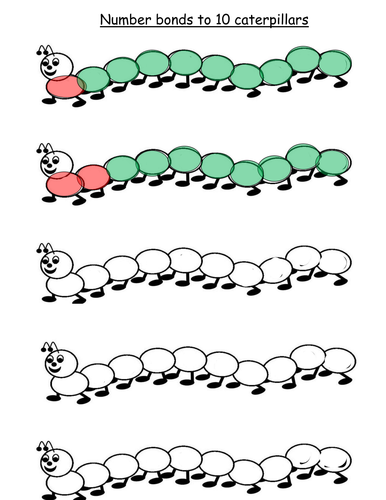 Number bonds to 10 - color the caterpillars