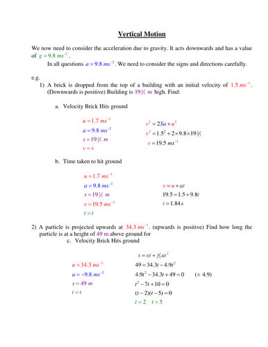 vertical Motion Worked Examples