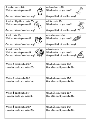 Seaside money activity sheets- more difficult!!