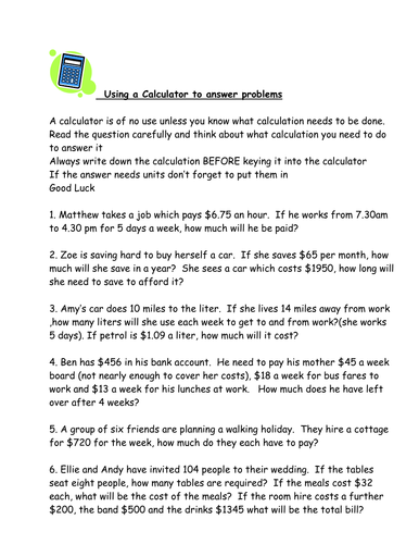 Maths Calculator Problems - KS3 Worksheet by KCTR - Teaching Resources