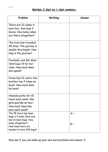 multiply 2 digit by 1 digit numbers by starburst35 teaching resources