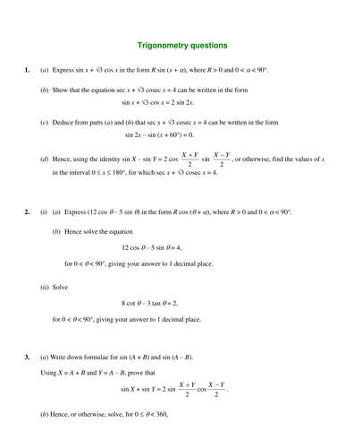 Mixed Trigonometry Questions