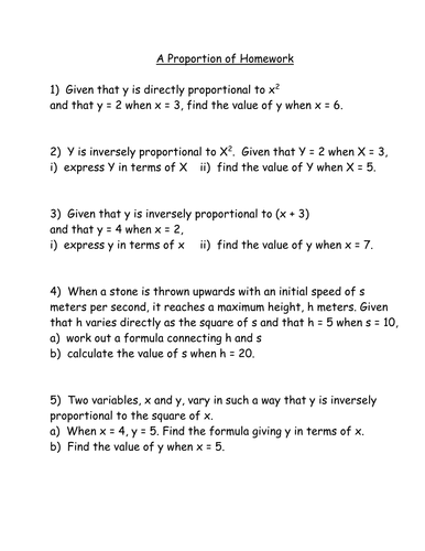 A Proportion of Homework | Teaching Resources