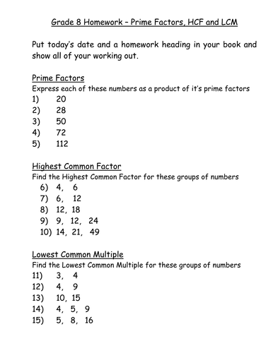 answers for lcm hcf prime factors exam questions by kswatson teaching