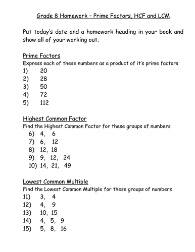 common factors homework year 6