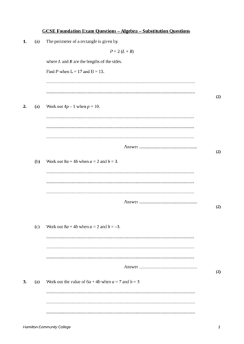 Test questions - Substitution