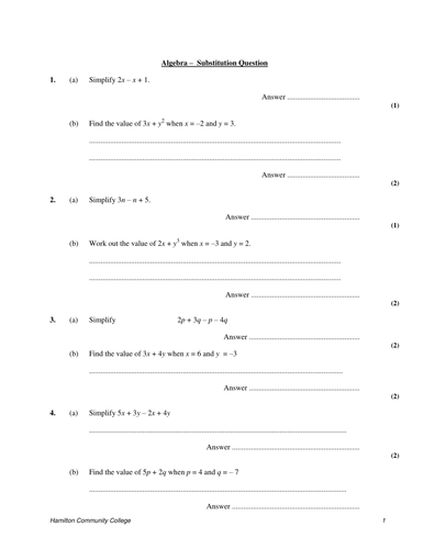 Test Questions – Substitution