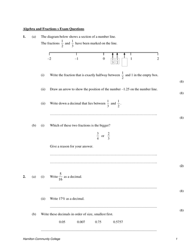 Algebra and Fractions