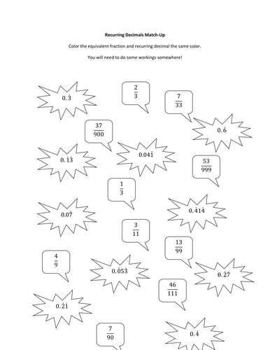 Repeating Decimals Coloring Match-Up