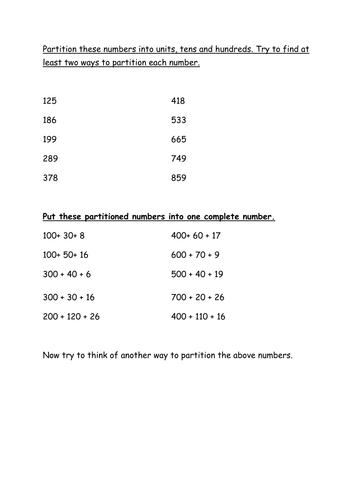 worksheets for partitioning two digit numbers by rubyru22