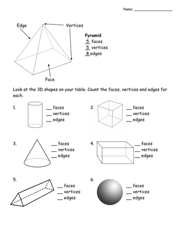 Count The Faces Edges Vertices 3d Shape Teaching Resources