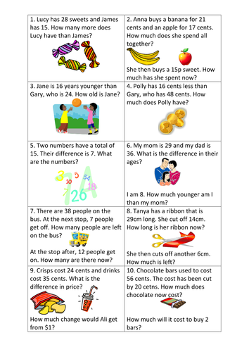 Math Word Problems Differentiated Worksheets Teaching Resources