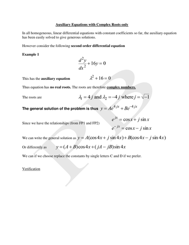 Auxiliary Equations - Complex Roots