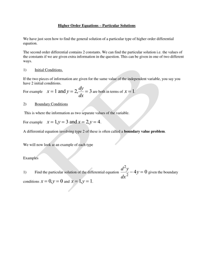Particular Solutions of Differential Equations