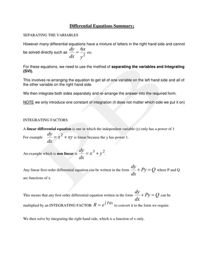 differential-equations-summary-teaching-resources